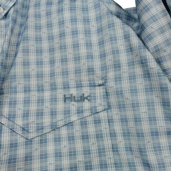 Huk Performance Plaid Fishing Button Shirt Long Sleeve Green Fish Graphic XL - Picture 6 of 7